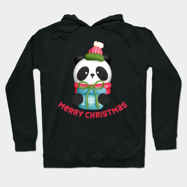 Cute Panda Merry Christmas Hoodie by JanesCreations